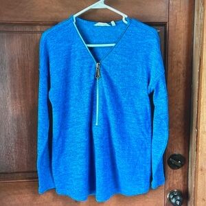Soft Surroundings Bright Blue Half-Zip V-Neck Sweater